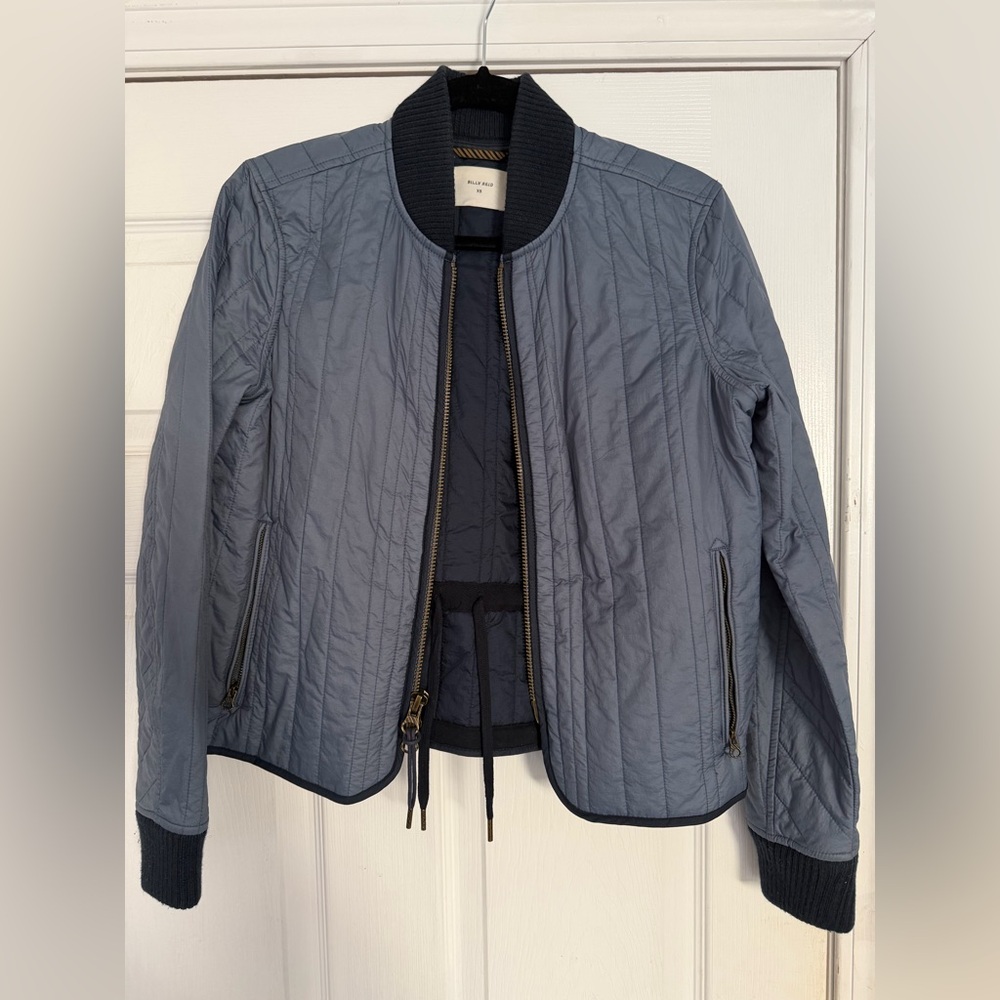 Billy Reid Blue Quilted Bomber Jacket
